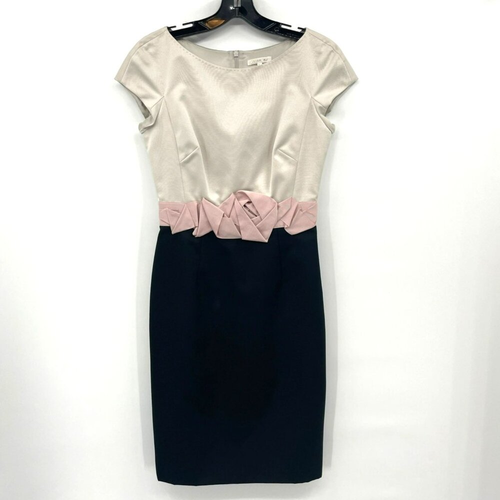 Paule Ka Womens Nude Pink Black Satin Cocktail Dress